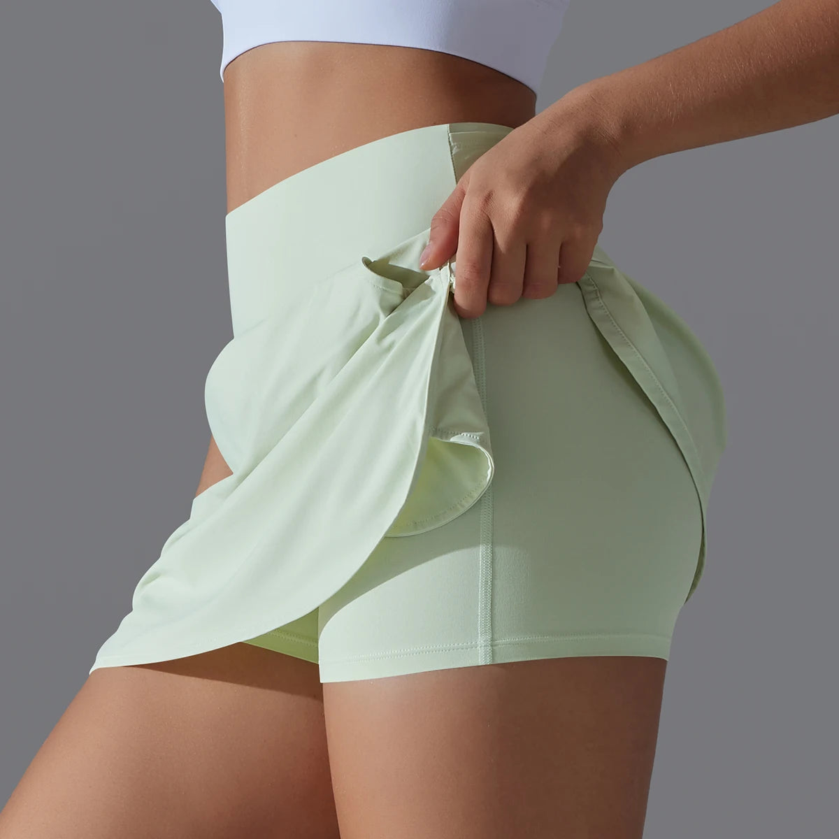 Pantalones cortos deportivos de secado rápido para mujer, de doble capa, para correr, fitness, entrenamiento y con bolsillo. 