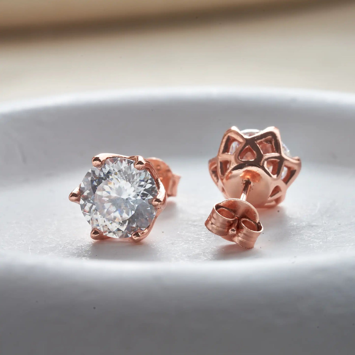 5/6.5/8mm Round 100 Face Cut Moissanite Stud Earrings For Women S925 Sterling Silver Rose Gold Plated Wedding Ear Fine Jewelry