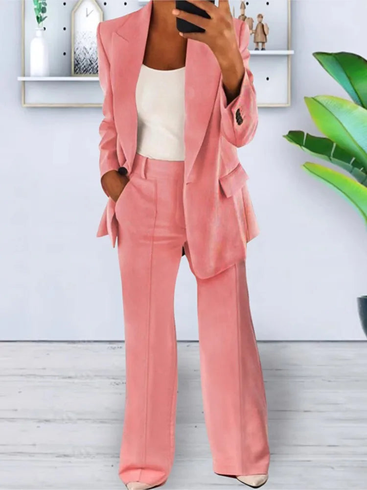 Conjuntos de 2 piezas de pantalón y blazer para mujer, moda de otoño, para oficina, formales, de chándal 
