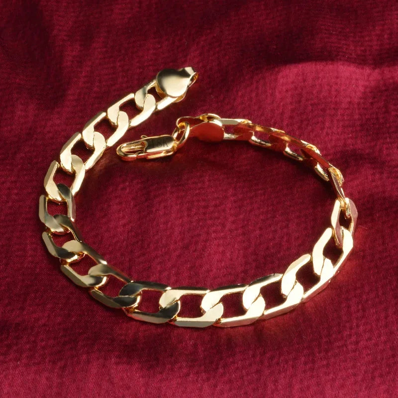 Fashion kpop 18K gold plated 6MM 20CM Chain 925 Sterling Silver Bracelet for Women men Wedding Christmas Gifts luxury Jewelry
