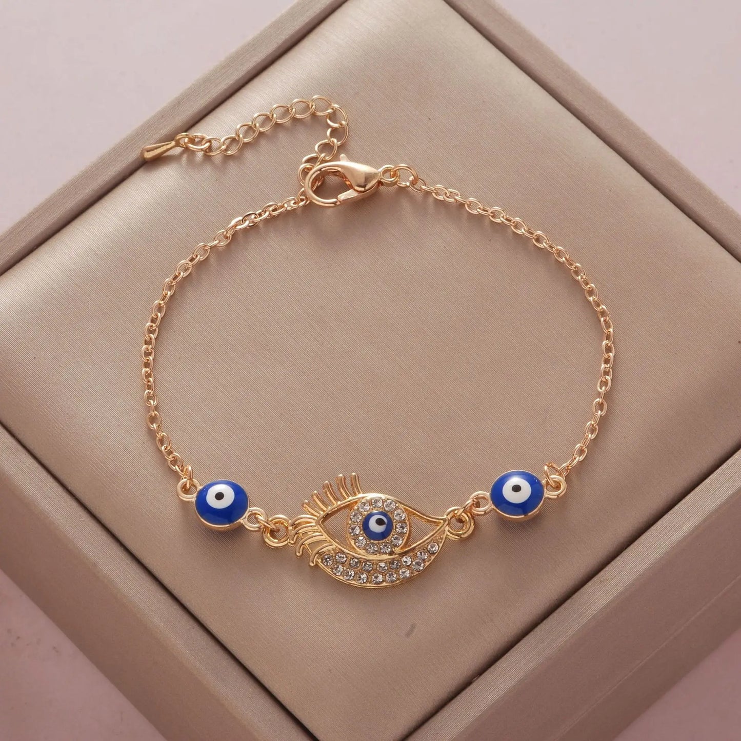 YILUOCD Bohemian Ovaly Blue Evil Eye Bracelet For Women 18k Gold Plating Tree of Life Chain Bracelets New Prayer Jewelry