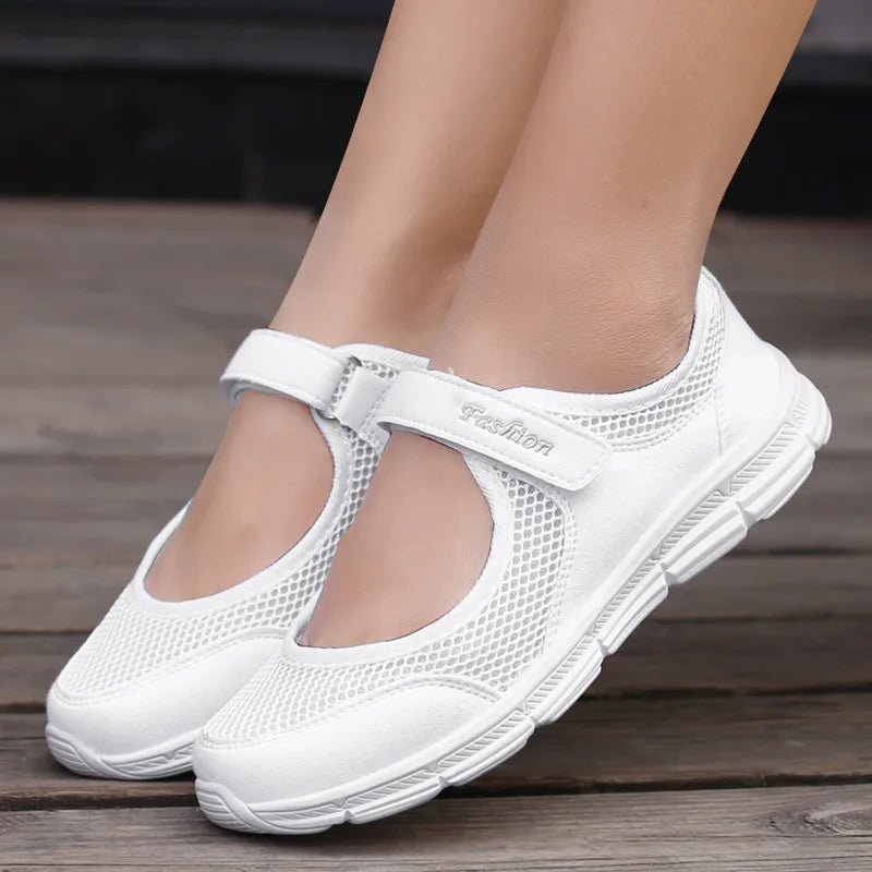 Zapatos de mujer, zapatos vulcanizados transpirables, zapatillas blancas, zapatillas de mujer, zapatos casuales de malla transpirable a la moda para caminar, zapatos de trabajo para mujer. 