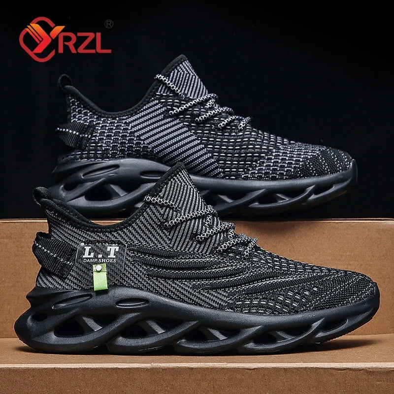 YRZL - Zapatillas deportivas negras para correr para hombre, informales, de malla transpirable para exteriores, ligeras, con absorción de impactos, para tenis negros 