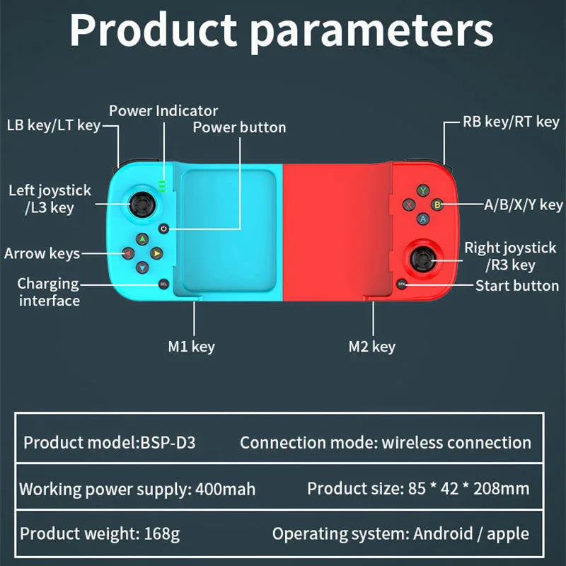 Mando inalámbrico Bluetooth 5.0 extensible para móvil, Android, iOS, PS4, Switch y PC. 