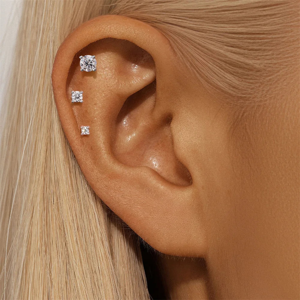 AIDE 925 Sterling Silver 1PC Mini Moissanite Four-Claw Screw Stud Earrings Casual Design DIY INS Ear Studs For Lady Jewelry