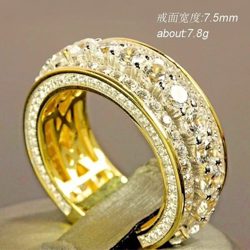 14 k Gold color Gold Full Diamond Round Ring for Women Men Wedding Engagement Party Accessories Gift Jewelry Rings 2021 Trend