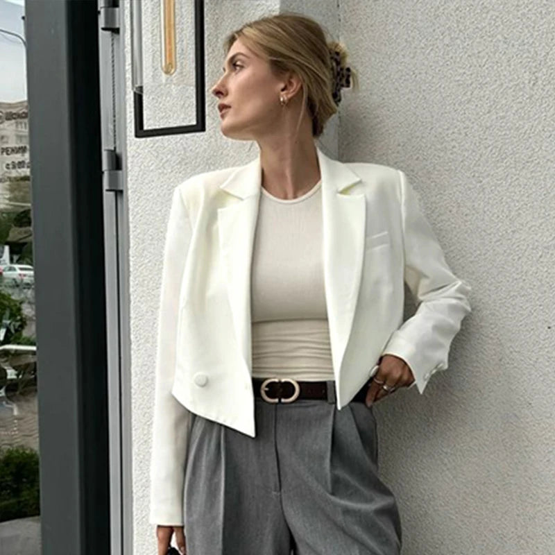 Blazer de otoño para mujer, nuevo, liso, de moda, de manga larga, sexy, con abertura frontal, para oficina, abrigo corto para mujer, top corto, ropa de abrigo 