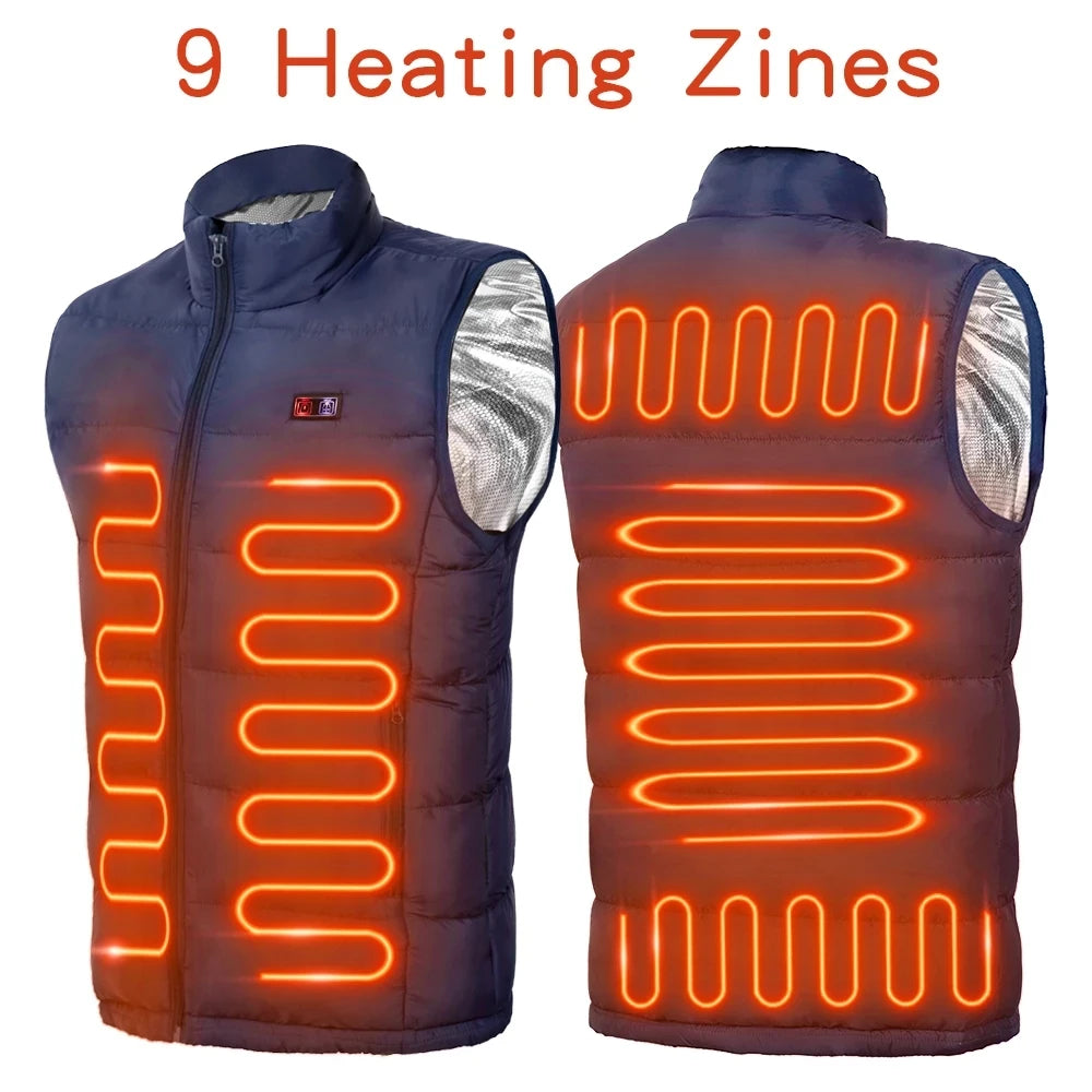 Chaleco calefactable de 9 zonas, chaqueta eléctrica calefactable para hombre y mujer, ropa deportiva, abrigo calefactable de grafeno, chaqueta calefactable USB para camping. 