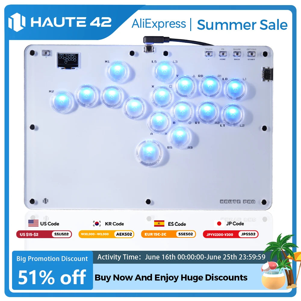 Controlador arcade Hitbox con joystick Haute42, sin palanca, para PC, PS4, PS5 y Steam. 