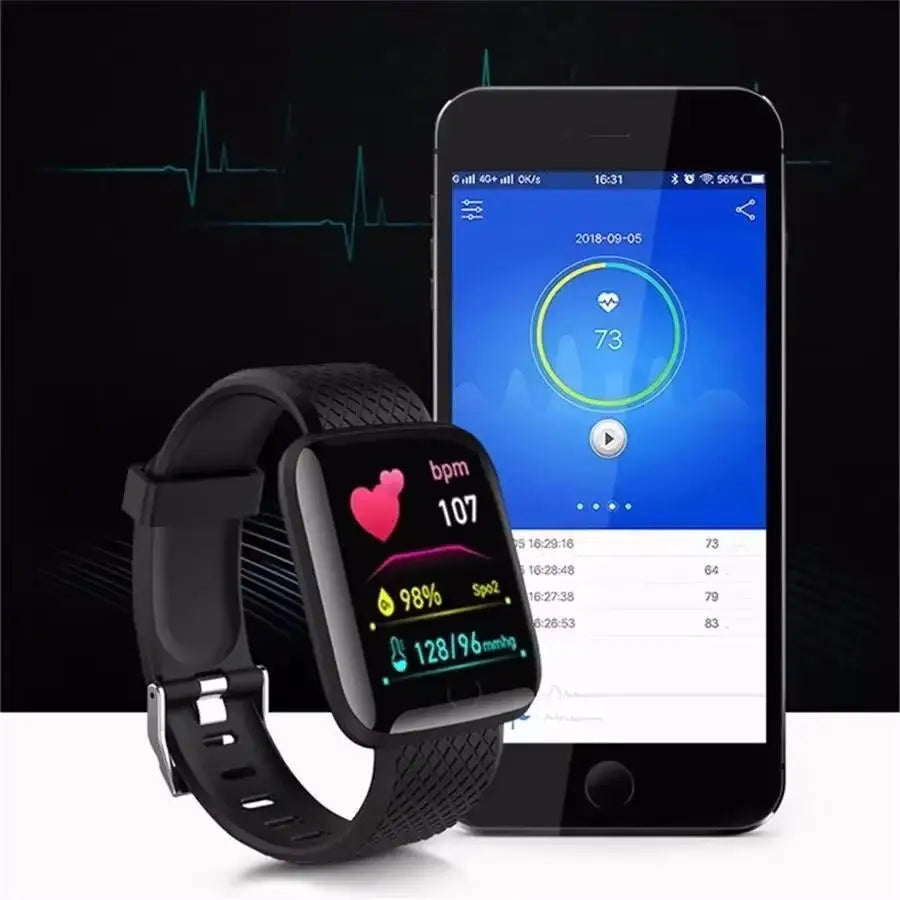Reloj inteligente deportivo con control de actividad física, música, mensajes, podómetro, conexión Bluetooth, reloj inteligente 116, despertador, clima. 