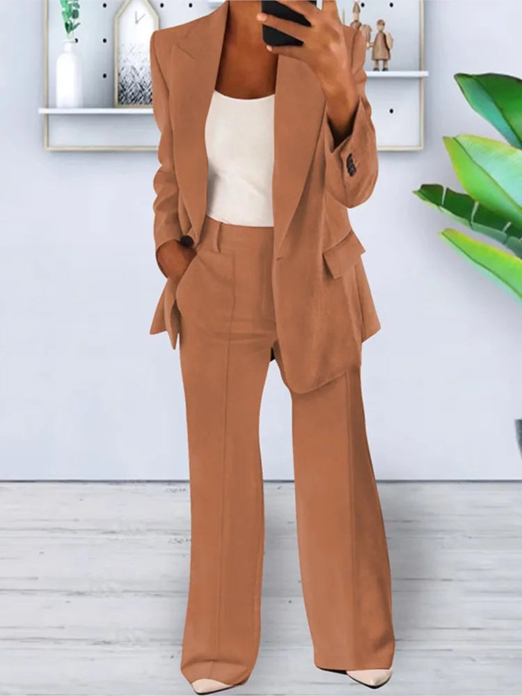 Conjuntos de 2 piezas de pantalón y blazer para mujer, moda de otoño, para oficina, formales, de chándal 