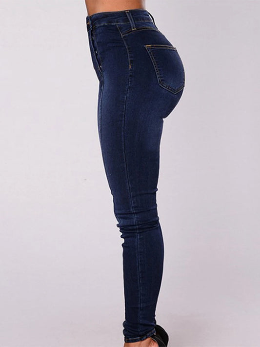 Pantalones vaqueros elásticos sexys para mujer, de cintura alta, con doble botonadura, ajustados, con cintura elástica, ajustados y a la moda. 