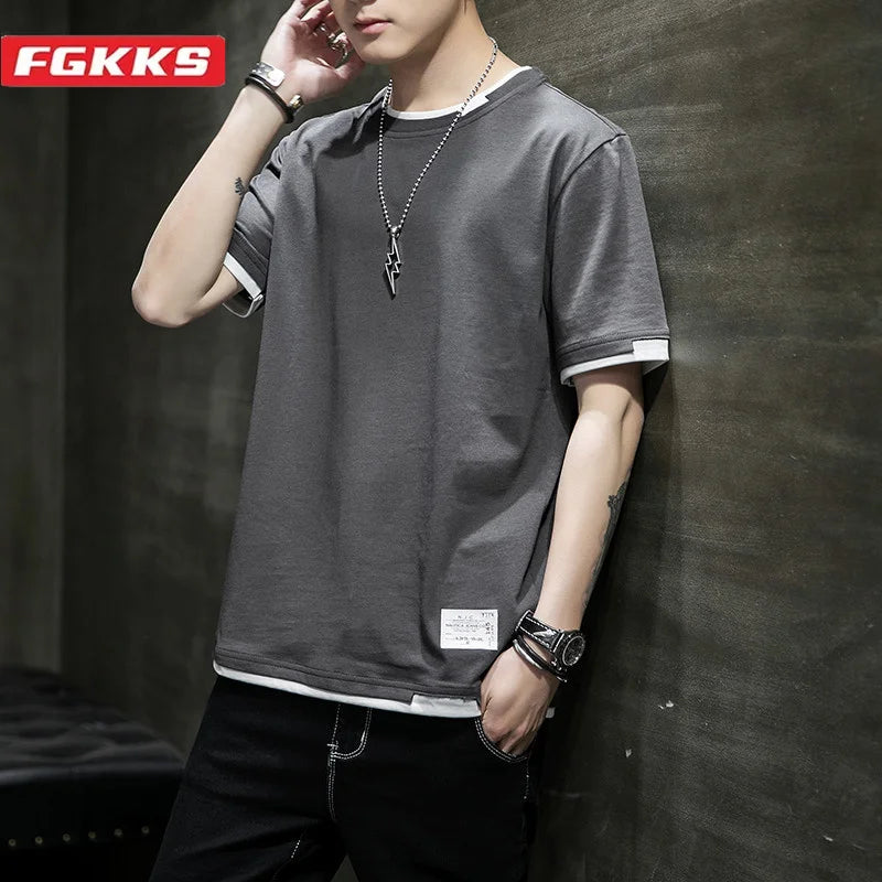 FGKKS 2024 Camiseta informal para hombre, de algodón puro, transpirable, de moda, de manga corta, diseño de alta calidad. 