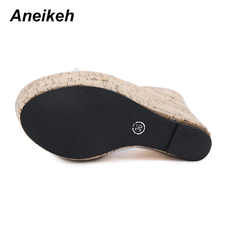 Sandalias de plataforma con cuña transparente de PVC Aneikeh, tacón alto, moda de verano 2025, zapatillas de mujer, zapatos de playa de suela gruesa para mujer 