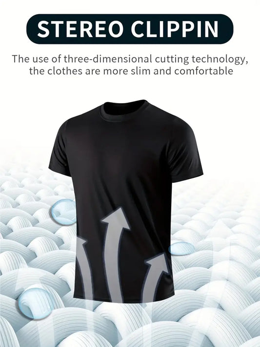 Camiseta de cuello redondo de 3 piezas negra ultraligera para hombre, de secado rápido, transpirable y absorbente del sudor, adecuada para fitness, gimnasio y Ru 