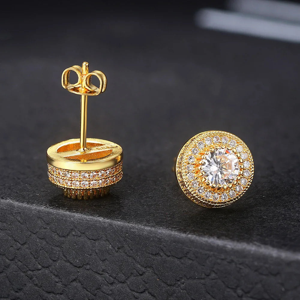 Shining Stainless Steel CZ Stud Earrings For Men Clear Round Zircon Stone Gothic Earrings Women Accessories Fashion Jewelry