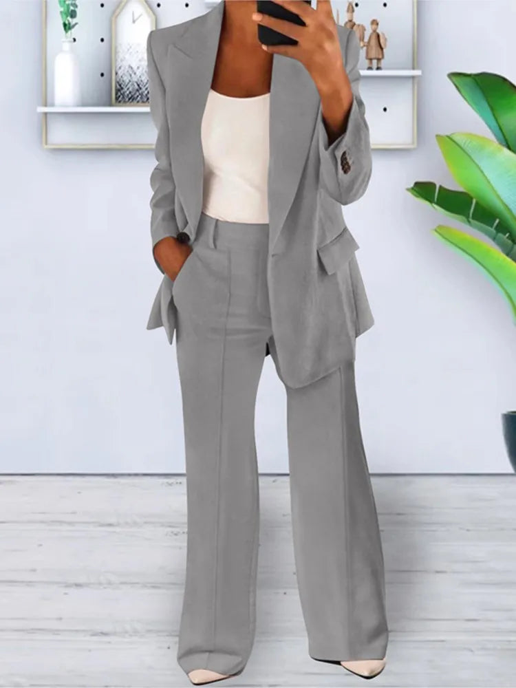 Conjuntos de 2 piezas de pantalón y blazer para mujer, moda de otoño, para oficina, formales, de chándal 
