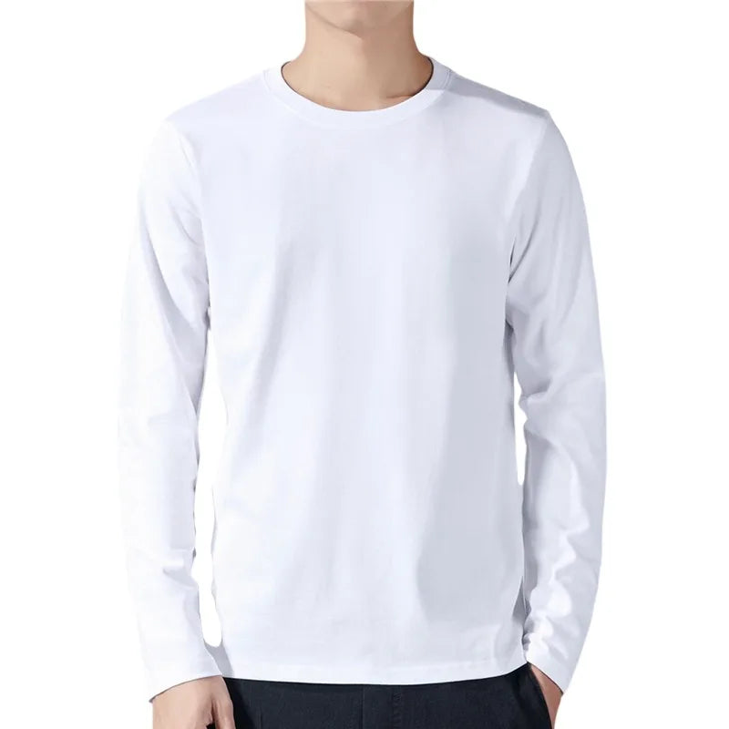 Camiseta de algodón de manga larga para hombre, color liso, manga larga, para primavera y otoño. 