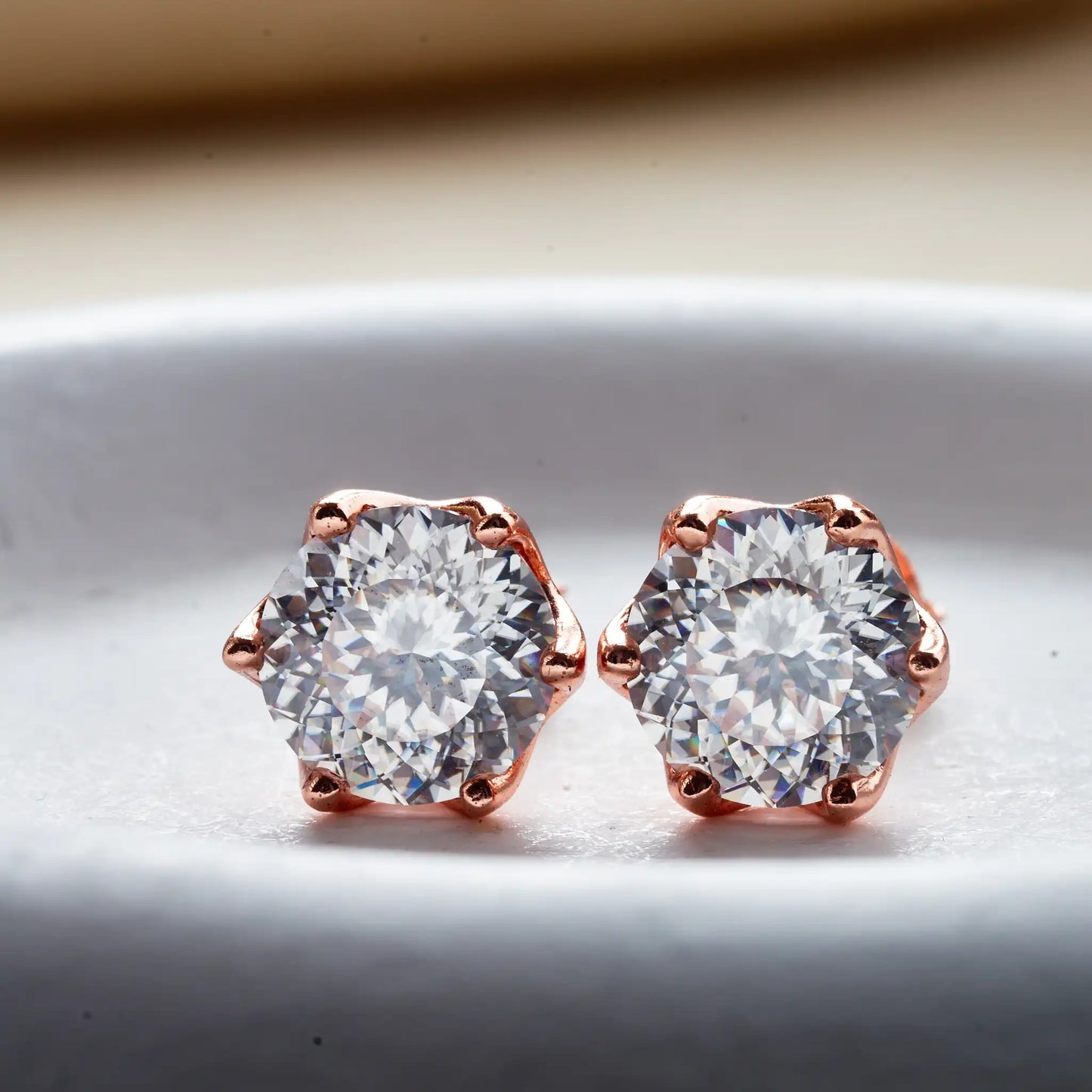 5/6.5/8mm Round 100 Face Cut Moissanite Stud Earrings For Women S925 Sterling Silver Rose Gold Plated Wedding Ear Fine Jewelry
