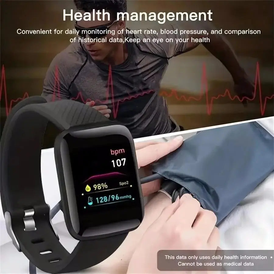Reloj inteligente deportivo con control de actividad física, música, mensajes, podómetro, conexión Bluetooth, reloj inteligente 116, despertador, clima. 