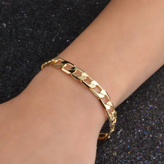 Fashion kpop 18K gold plated 6MM 20CM Chain 925 Sterling Silver Bracelet for Women men Wedding Christmas Gifts luxury Jewelry