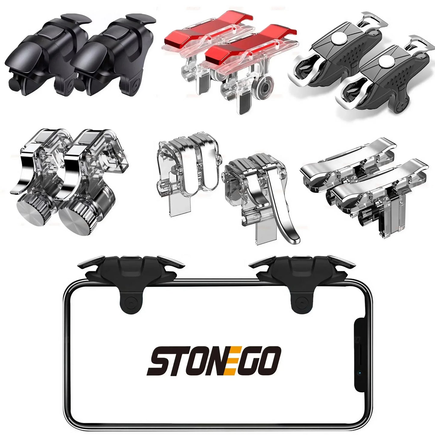 STONEGO - 1 par de disparadores para juegos de teléfono móvil para PUBG, apuntar, disparar, L1, R1, botón ABS para mando universal. 