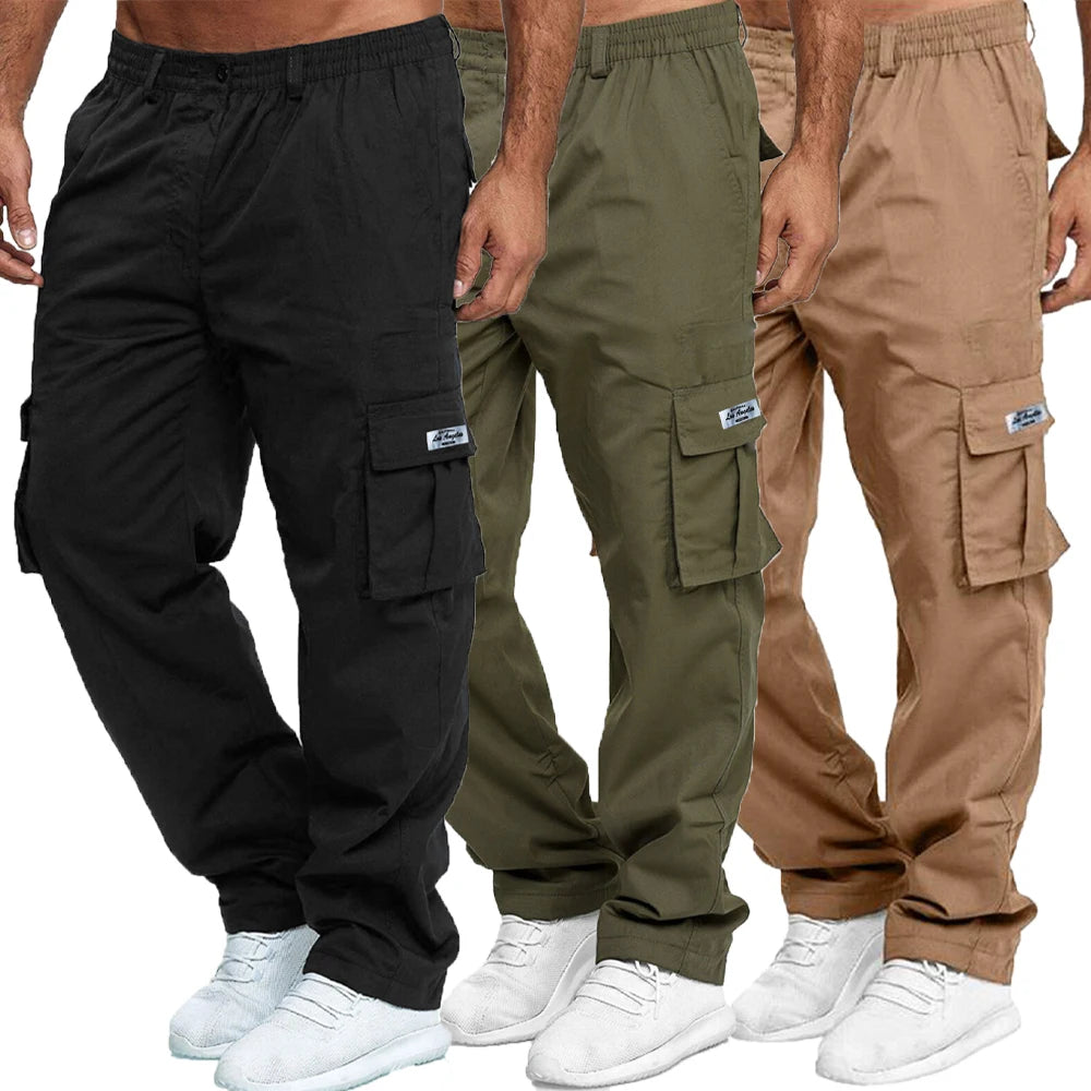 Pantalones cargo para hombre, pantalones deportivos para exteriores, sueltos, rectos, largos, informales, de verano, con múltiples bolsillos, ropa de trabajo duradera, pantalones para hombre 
