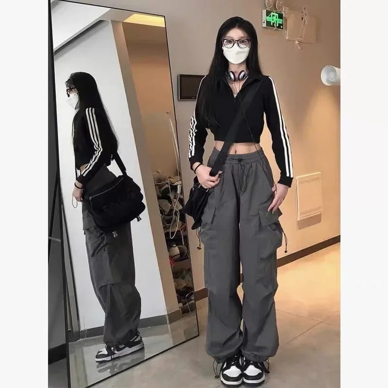 Pantalones cargo holgados de pierna recta y pierna ancha, estilo vintage, estilo casual, con bolsillos grandes, para mujer, de moda, 2024 