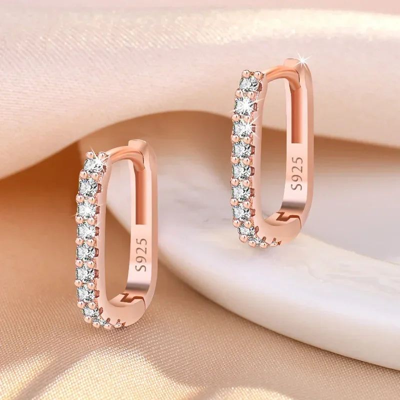 High-quality 925 Sterling Silver Crystal Fashion Circle Hoop Earrings for Woman Wedding Party Gift Street Versatile Jewelry