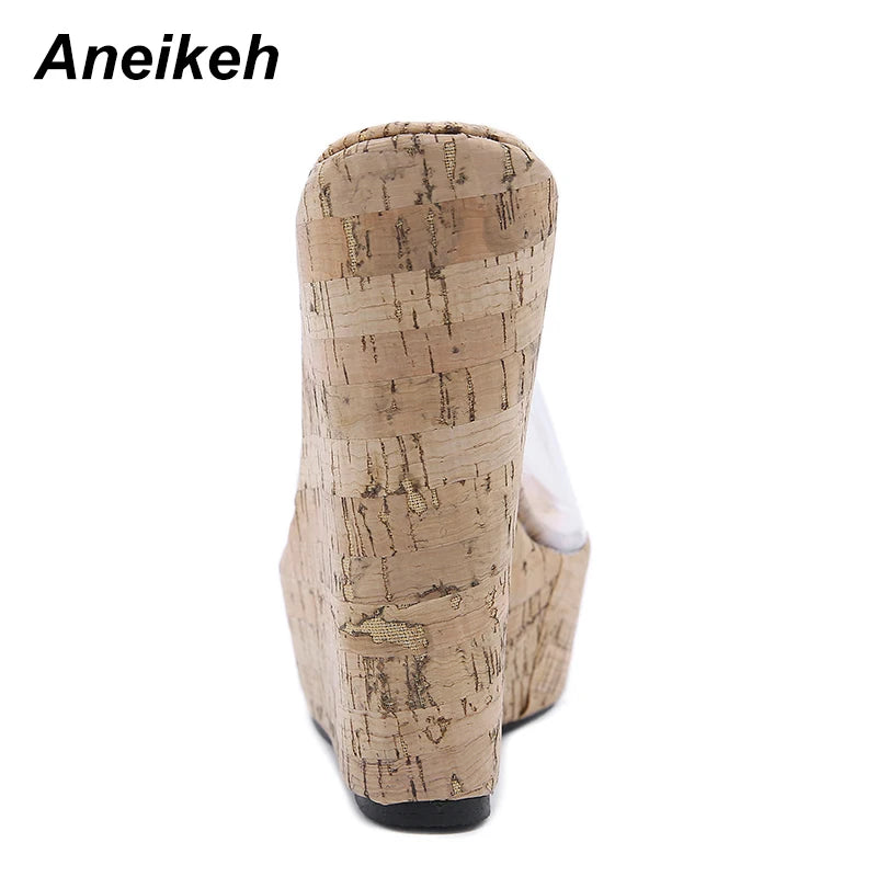 Sandalias de plataforma con cuña transparente de PVC Aneikeh, tacón alto, moda de verano 2025, zapatillas de mujer, zapatos de playa de suela gruesa para mujer 