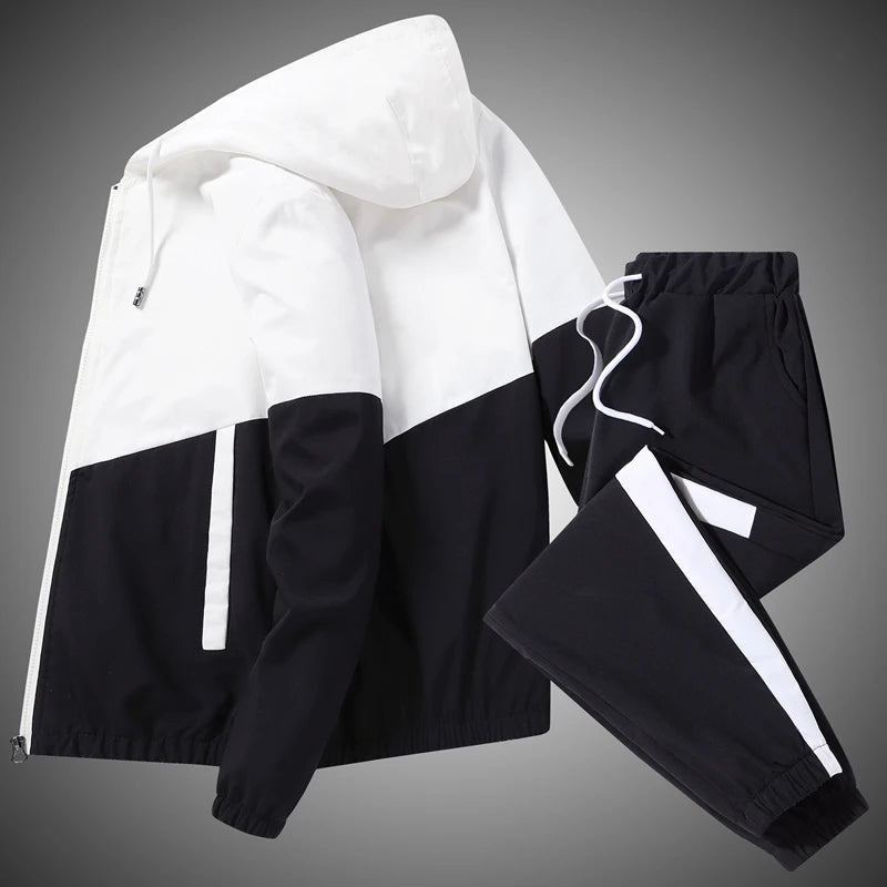 Chándal informal para hombre, conjunto de 2 piezas con capucha, chaqueta y pantalones, estilo hip hop, para correr, 2025 