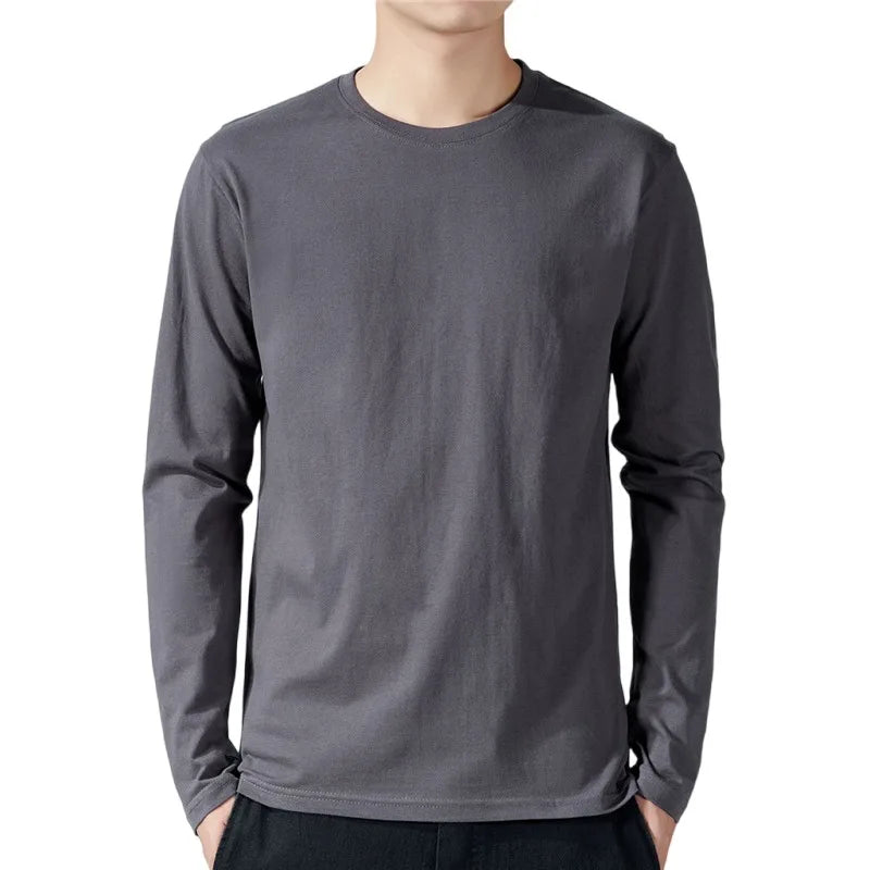 Camiseta de algodón de manga larga para hombre, color liso, manga larga, para primavera y otoño. 