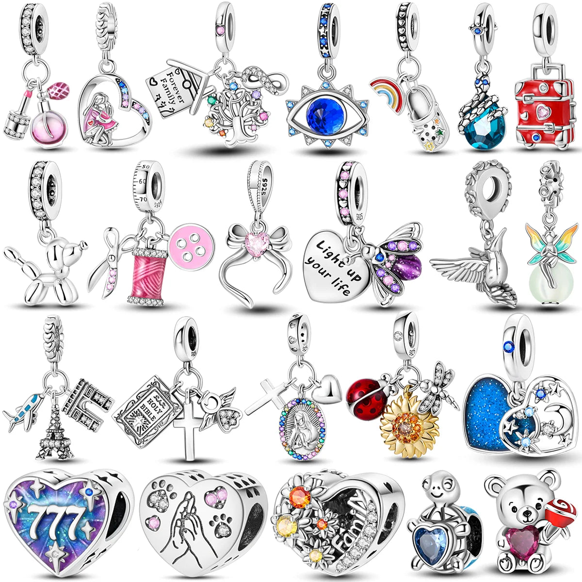 2025 Hot Sale Charms Bead 925 Sterling Silver Pink Butterfly Luminous Firefly Dangle Fit Bangle Bracelet Necklace DIY Jewelry