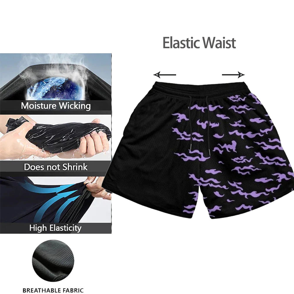 Conjunto deportivo de compresión de anime para hombre, 2 piezas, camiseta de compresión gótica de secado rápido + pantalones cortos de gimnasio Harajuku 2 en 1 de verano 