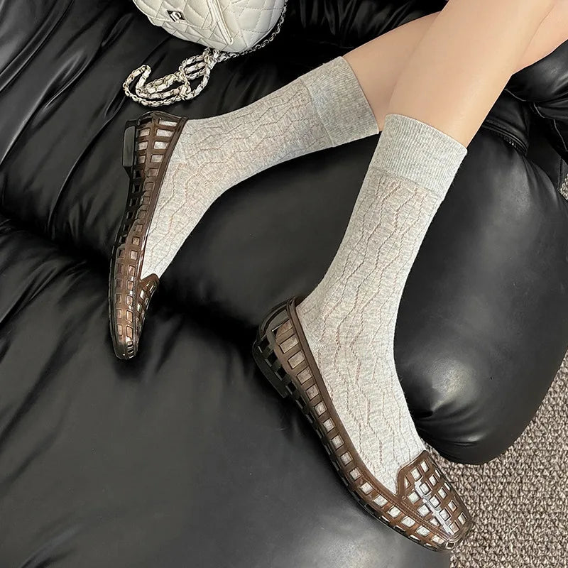Sandalias de gelatina para mujer 2025, sandalias de boca baja, sandalias de PVC con punta cuadrada para exteriores, sandalias para personas perezosas que las pisan. 