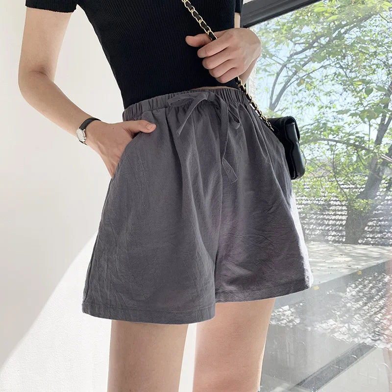 Pantalones cortos casuales de lino para mujer, pantalones cortos de entrenamiento para gimnasio, pantalones cortos de algodón, pantalones cortos negros de cintura alta para mujer, pantalones cortos deportivos para mujer 