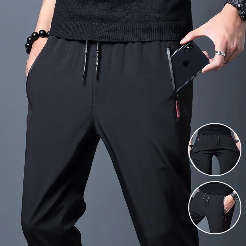 Pantalones casuales de seda de hielo de secado rápido para hombre de verano, pantalones ajustados de seda de hielo de versión coreana, pantalones deportivos de tubo recto de secado rápido p 