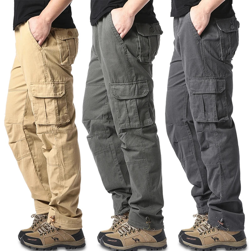 Monos holgados con bolsillos grandes para hombre, pantalones tácticos para correr deportes al aire libre, cintura elástica, pantalones de trabajo informales de algodón puro 