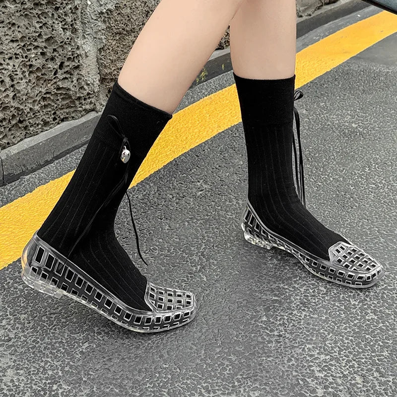 Sandalias de gelatina para mujer 2025, sandalias de boca baja, sandalias de PVC con punta cuadrada para exteriores, sandalias para personas perezosas que las pisan. 