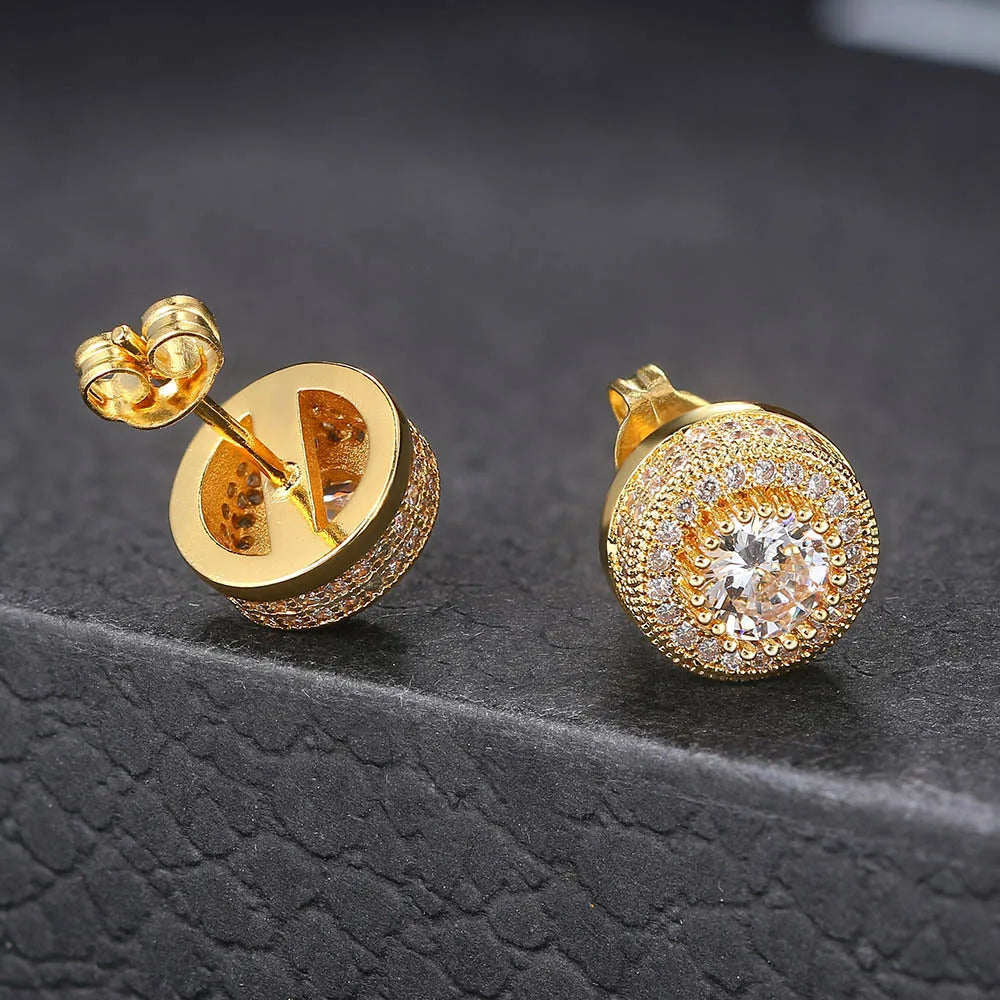 Shining Stainless Steel CZ Stud Earrings For Men Clear Round Zircon Stone Gothic Earrings Women Accessories Fashion Jewelry