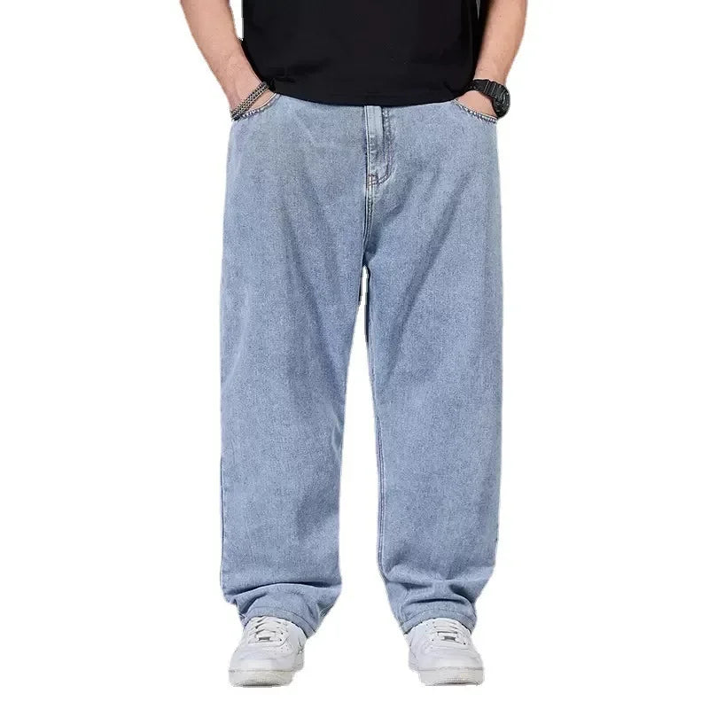 Pantalones vaqueros holgados de talla grande para hombre, de otoño, de corte recto, informales, con cintura elástica y pierna ancha. 