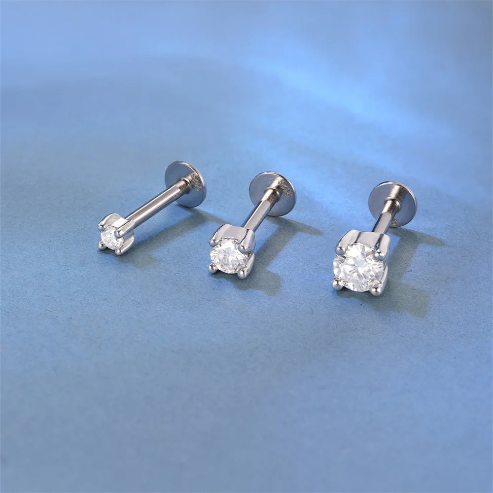 AIDE 925 Sterling Silver 1PC Mini Moissanite Four-Claw Screw Stud Earrings Casual Design DIY INS Ear Studs For Lady Jewelry