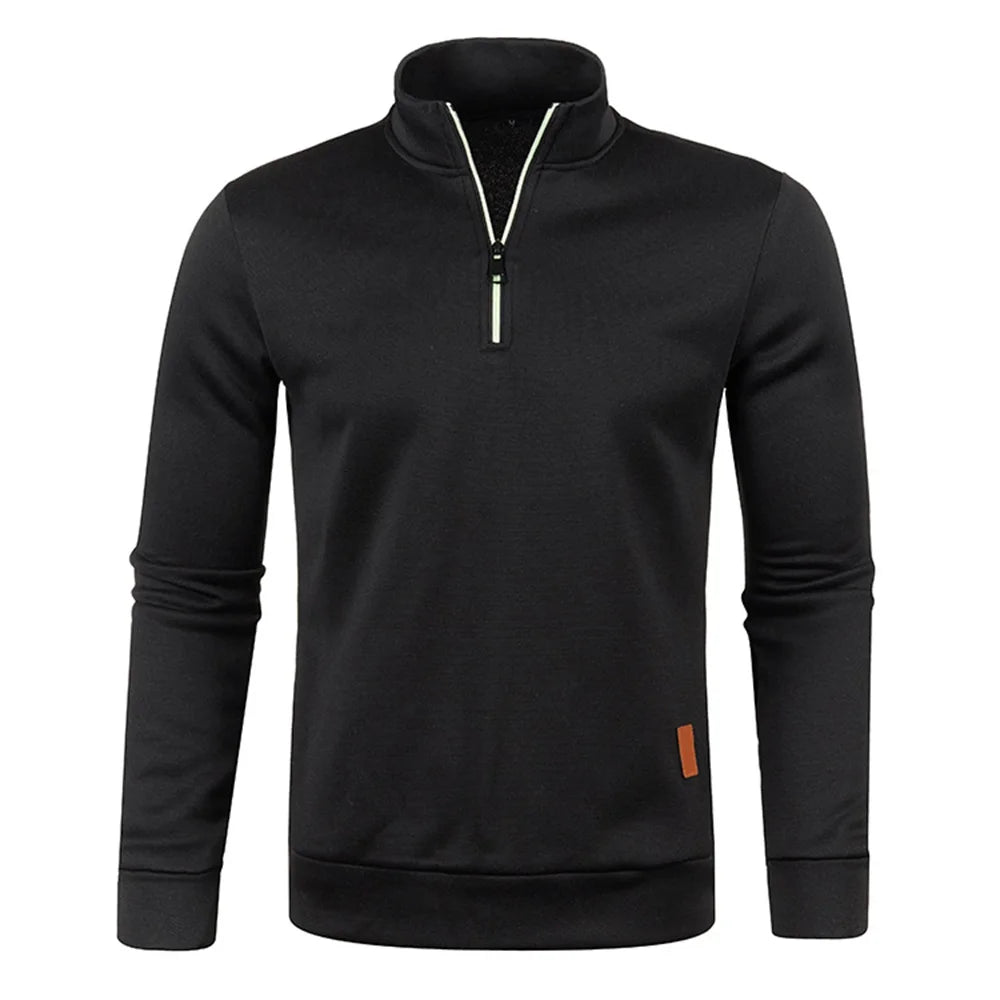 Sudadera para hombre, jersey de primavera más grueso, jersey con media cremallera para hombre, sudadera con capucha para exteriores, sudadera de otoño, jersey de cuello alto de color liso 