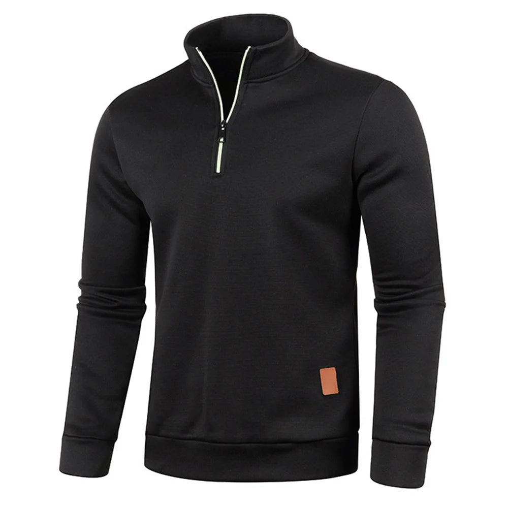 Sudadera para hombre, jersey de primavera más grueso, jersey con media cremallera para hombre, sudadera con capucha para exteriores, sudadera de otoño, jersey de cuello alto de color liso 