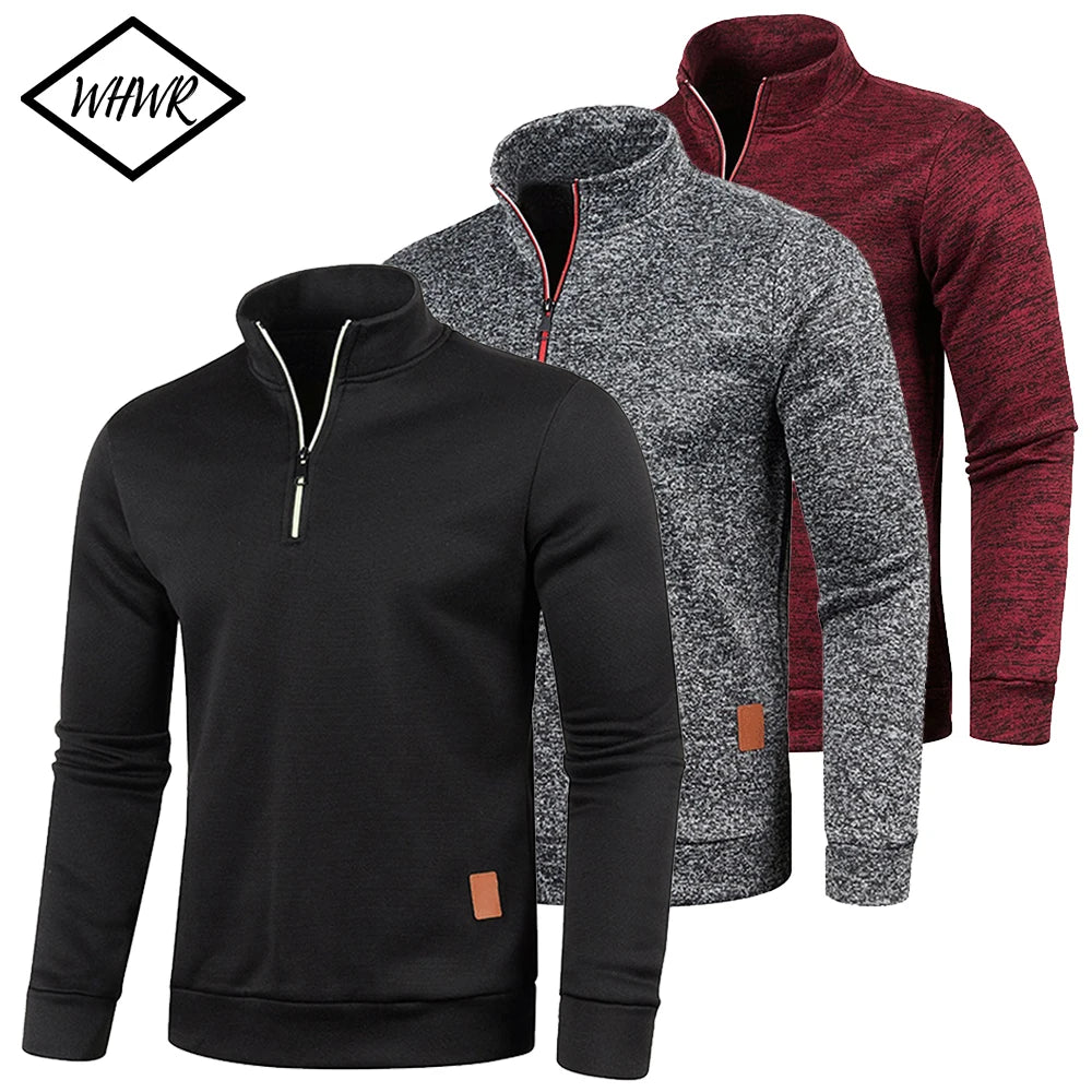 Sudadera para hombre, jersey de primavera más grueso, jersey con media cremallera para hombre, sudadera con capucha para exteriores, sudadera de otoño, jersey de cuello alto de color liso 