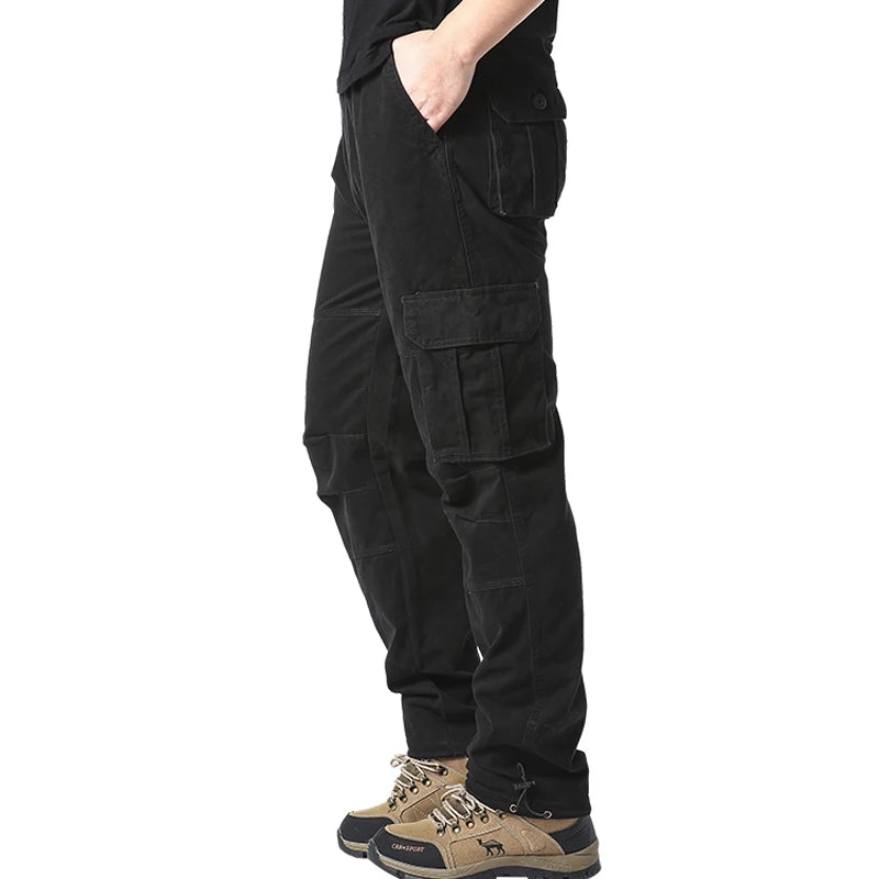 Monos holgados con bolsillos grandes para hombre, pantalones tácticos para correr deportes al aire libre, cintura elástica, pantalones de trabajo informales de algodón puro 
