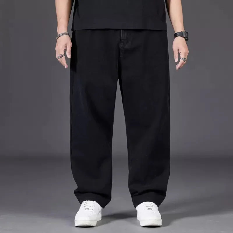 Pantalones vaqueros holgados de talla grande para hombre, de otoño, de corte recto, informales, con cintura elástica y pierna ancha. 
