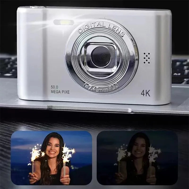 Cámara digital 4K para viajes, selfies, zoom de 50 megapíxeles, fotografía HD, pantalla de 2,4 pulgadas, nivel básico, para niños, campus, minicámara retro 
