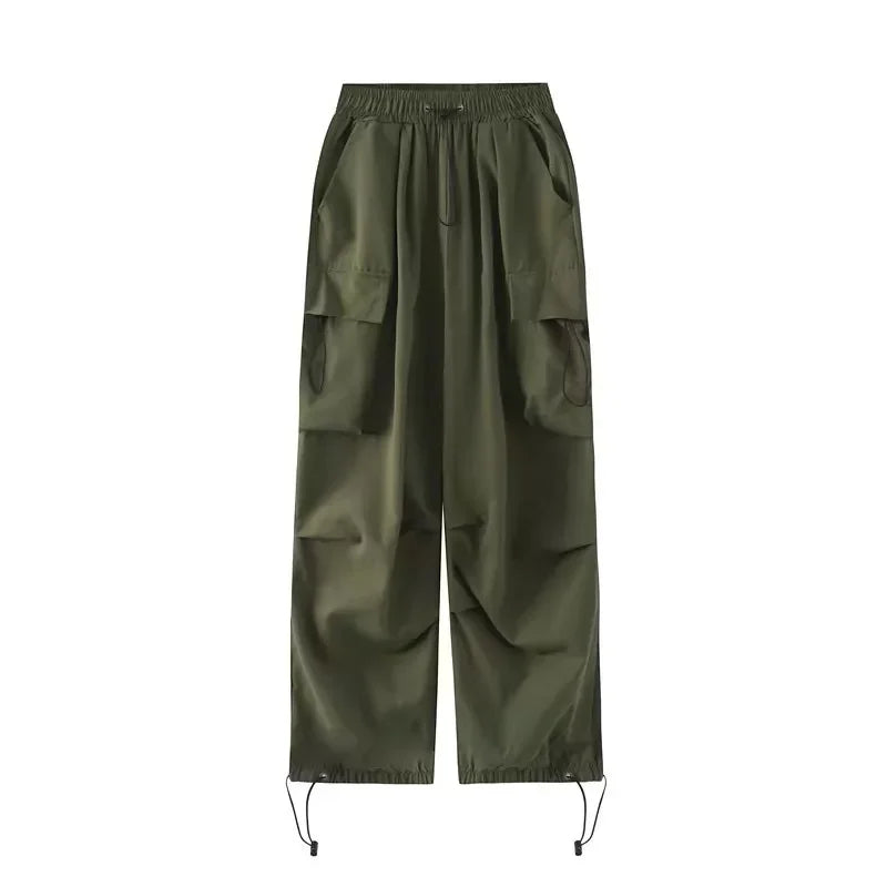 Pantalones cargo holgados de pierna recta y pierna ancha, estilo vintage, estilo casual, con bolsillos grandes, para mujer, de moda, 2024 