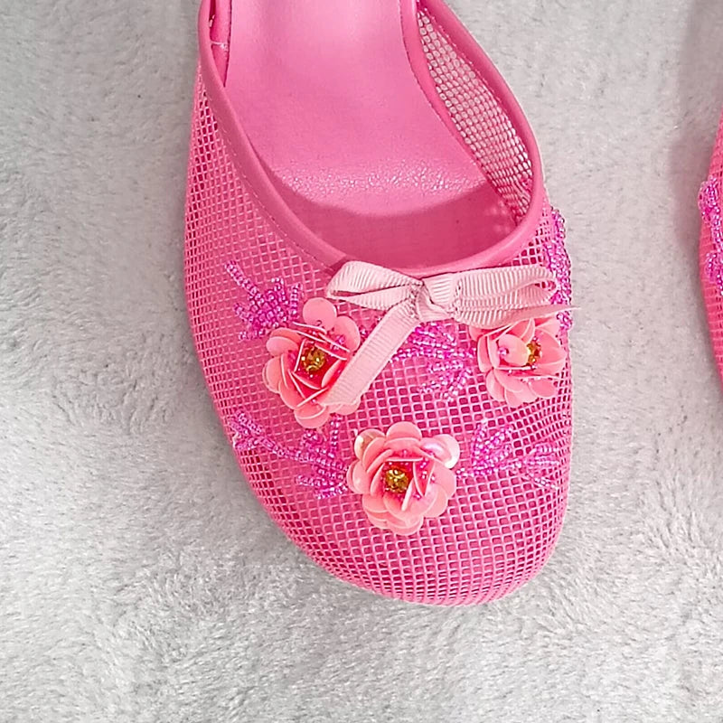 Sandalias de malla con estampado floral para mujer, con tacón fino y sexy, sin cordones 